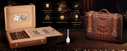 Cigar Humidor Case with Hygrometer, Humidor Box, Humidifier, Divider, Travel Cigar Case,Cedar Wood, Hold up to 50 Cigars XIFEI Official Store
