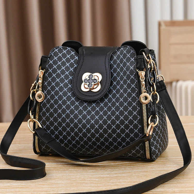 New Women Handbag Bag Luxury Design Bucket Shoulder Crossbody Bag Flip Check Print Large Capacity Single Shoulder Straddle Bag Yogodlns Outlet Store