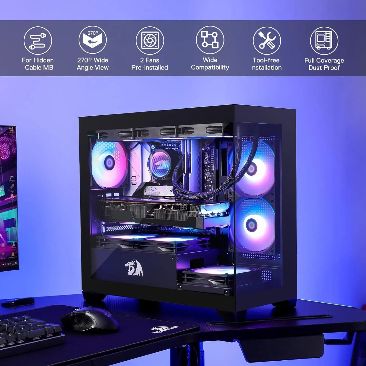 Redragon GC218M Gaming Back-Mounted PC Case, M-ATX Computer Chassis 2 x 120mm Fans Pre-Installed & High Airflow Perforated Panel REDRAGON Online Store