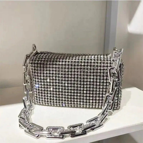 Allover Rhinestone Bucket Bag, Glitter Chain Prom Purse, Women's Mini Crossbody Bag (6.3*3.54) Inch Stone's Store