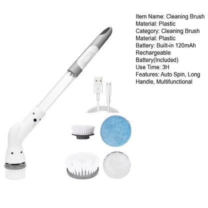 Cordless Electric Cleaning Brush With 4 Replaceable Heads Auto Spin