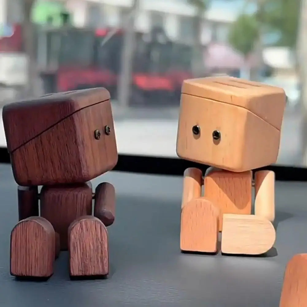 Muñeco de madera que se sacude para la consola del coche, Robot que balancea las piernas, Figura de madera hecha a mano, Difusor de aroma de madera para coche