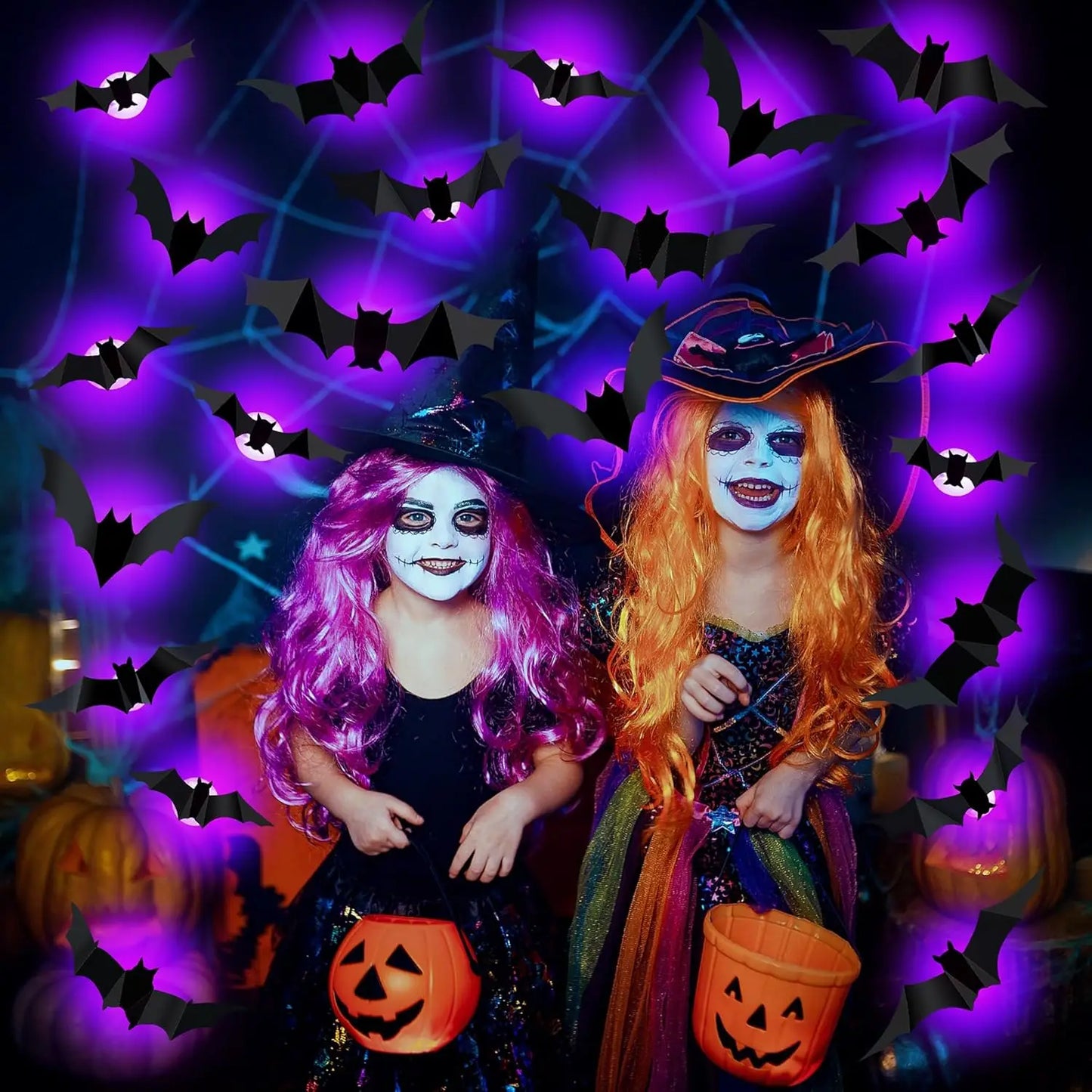 2025 12PCS-1Set Halloween 3D LED Bat Light Glow in Dark Night Light Sticker for Garden Backyard Party Decor