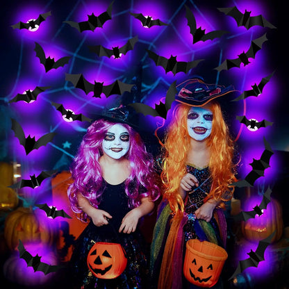 2025 12PCS-1Set Halloween 3D LED Bat Light Glow in Dark Night Light Sticker for Garden Backyard Party Decor