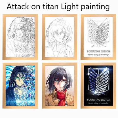Attack On Titan Anime Figure Customized Night Light Painting Decor