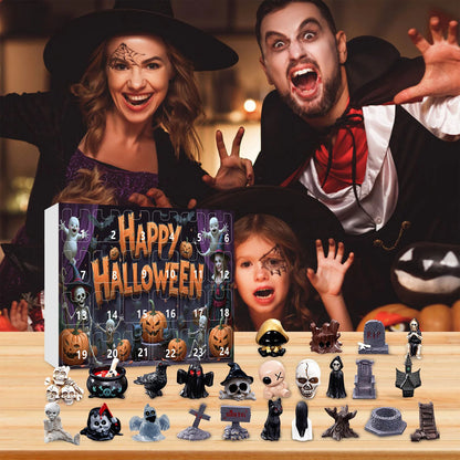 24Pcs Ghost Pumpkin Figurines Halloween Advent Calendar Box Resin Spooky Black Car Bat Ornaments Countdown Calendar Surprise Box