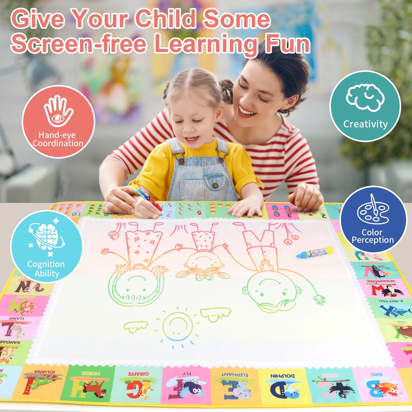 100x80CM Magic Water Drawing Mat Coloring Doodle With Reusable Magic Pens Montessori Painting Board Educational Toys Kids Gifts