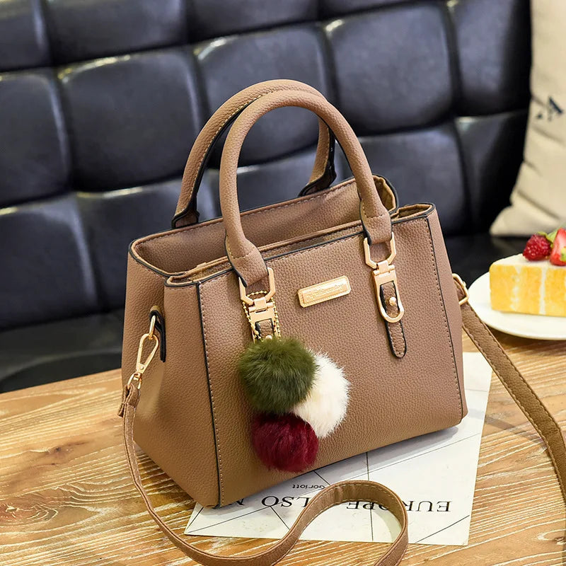 PU Leather Ladies HandBags Women Vintage Purse Plush Tassel Messenger Bags Tote Boston Shoulder Crossbody Bag Stone's Store
