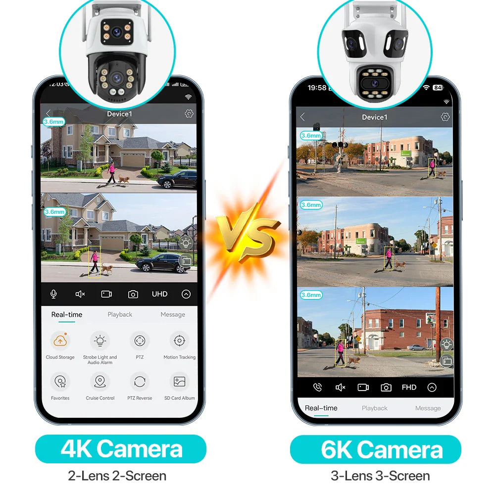 Three Lens PTZ IP Camera Outdoor 6K HD Three Screen WiFi Security Camera Auto Tracking 4K Dual Len Wirelss CCTV Camera iCsee Stone's Store