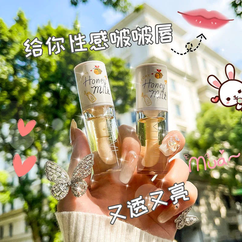 Peach Milk Honey Lip Oil Relieves Dry Moisturizing Lip Gloss Fades Lip Lines Water Light Lips Big Brush Head Cute DENESY Cosmetics Store