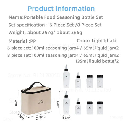 Naturehike 6/8pc Seasoning Bottles Set Outdoor Picnic BBQ Spice Jar