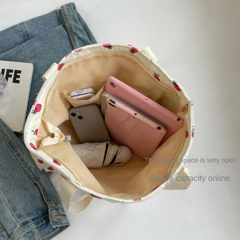 Bolso de mano Xajzpa Fresh Sweet Girl, a la moda, de pana de alta gama con estampado, bolso de hombro informal para compras, para ir al trabajo, bolso de mujer debajo del brazo