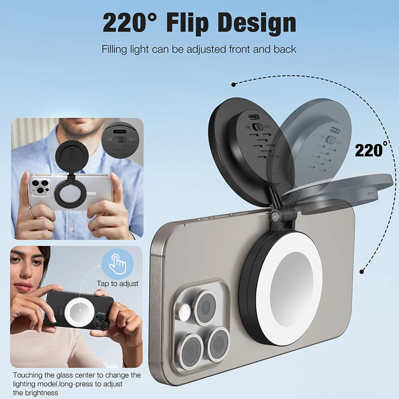 Espejo con luz para teléfono móvil Luz led para selfie Luz de vídeo portátil recargable luz led de relleno