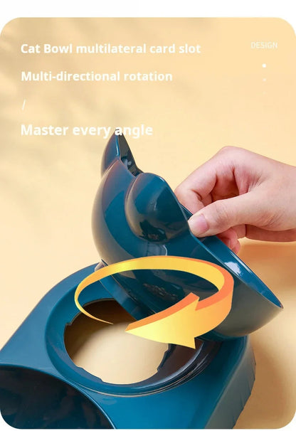 Pet Bowls With Water Feeder, 3 In 1 Ear Design Tilted Cat Water And Food Bowl Set With Gravity Water Bottle For Neck Protection Archie Pets Store