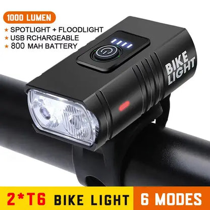 BK02 Bike Light USB Rechargeable T6 LED Bicycle Lights 6 Modes MTB