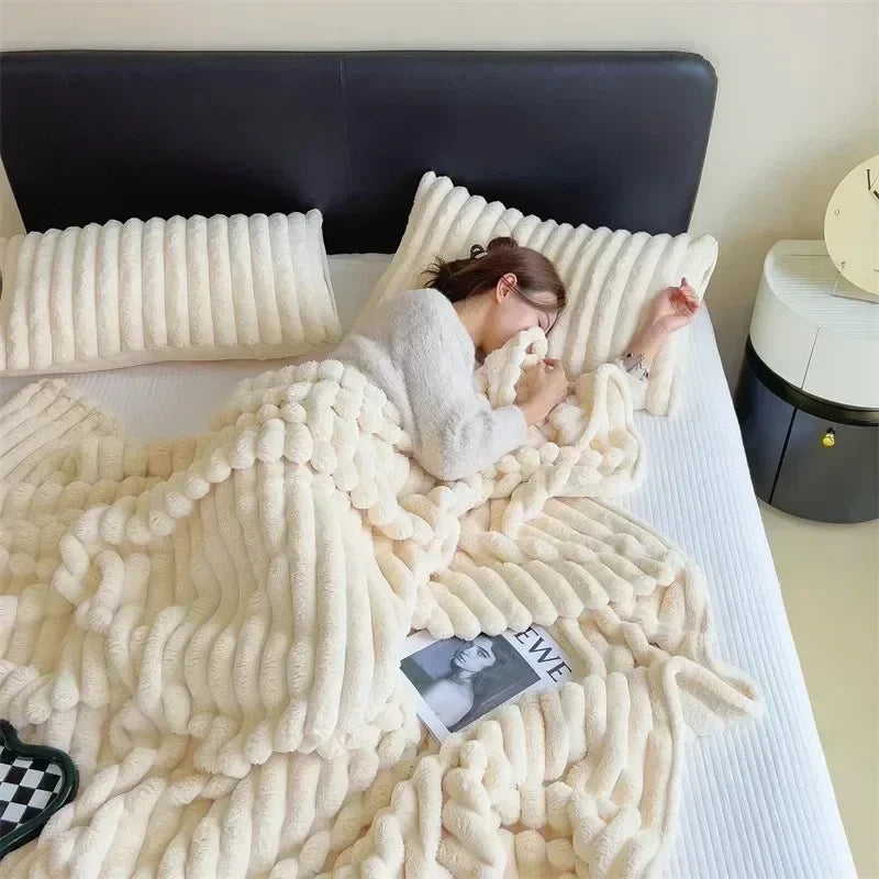 Snuggle Up in Softness: Coral Fleece Bunny Plush Blanket Shop1102735123 Store