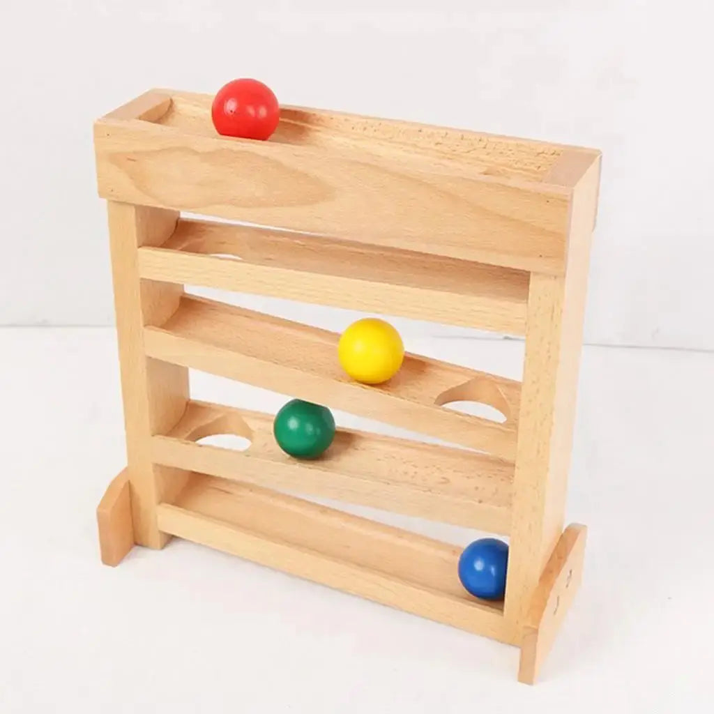 Juguete Montessori de Pista de Bolas para Niños Pequeños - Set de Rampas de Madera con 4 Bolas Coloridas