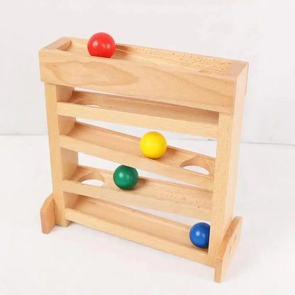 Montessori Ball Track Toy for Toddlers - Wooden Ramp Set with 4 Colorful Balls