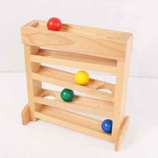 Montessori Ball Track Toy for Toddlers - Wooden Ramp Set with 4 Colorful Balls