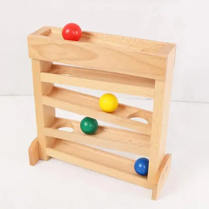 Montessori Ball Track Toy for Toddlers - Wooden Ramp Set with 4 Colorful Balls