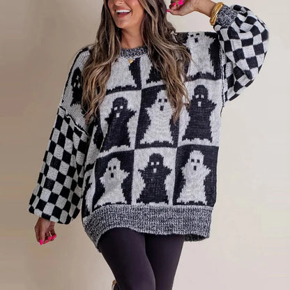 Halloween Knitted Sweaters Women 2025 Autumn Gothic Pumpkin Print Streetwear Harajuku Winter Warm Loose Fashion Casual Pullovers