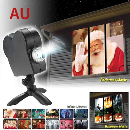 Christmas Halloween Window Projector Lamp Display Screen Outdoor Holiday Led Holographic Projection Lamp Cartoon Movie Home Deco