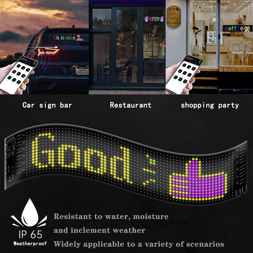 Dynamic Devil's Eye Truck Windshield Scrolling Advertising LED Car Sign RGB DIY App Control LED Panel Flexible Display Light