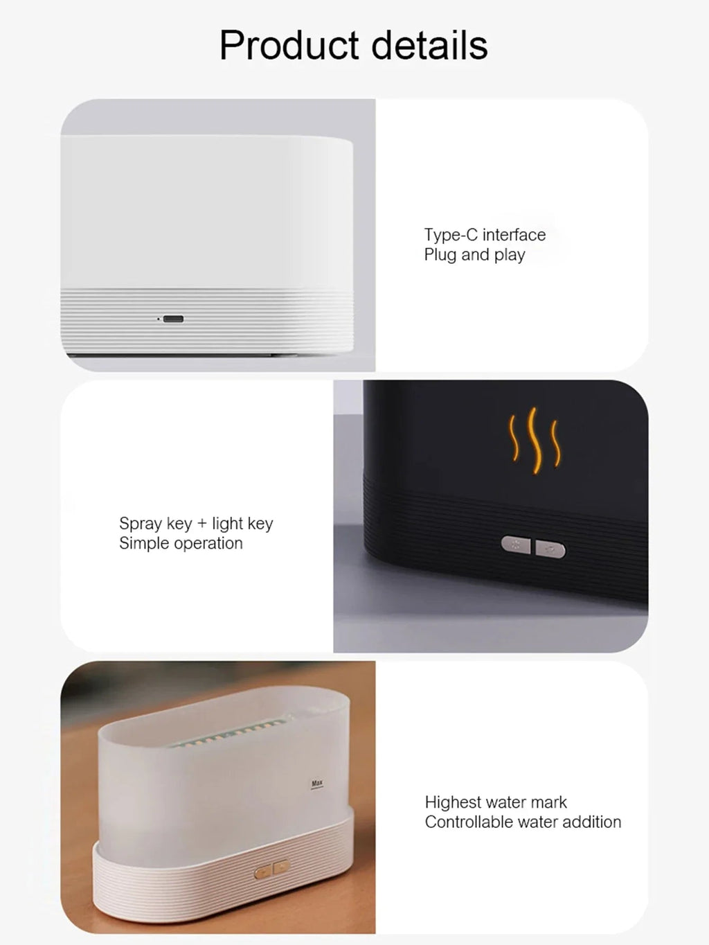 Vissko Aroma Flame Diffuser 180ML Air Humidifier Ultrasonic Aromatherapy Cool Mist Maker Essential Oil Lamp Difusers For Home Stone's Store