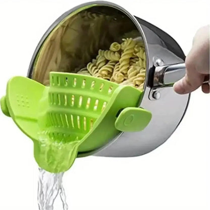 ClipFlow™ Adjustable Pot Strainer – Universal Cookware Drainer