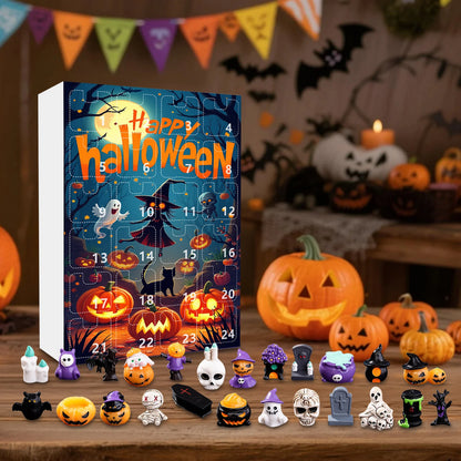 24Pcs Ghost Pumpkin Figurines Halloween Advent Calendar Box Resin Spooky Black Car Bat Ornaments Countdown Calendar Surprise Box