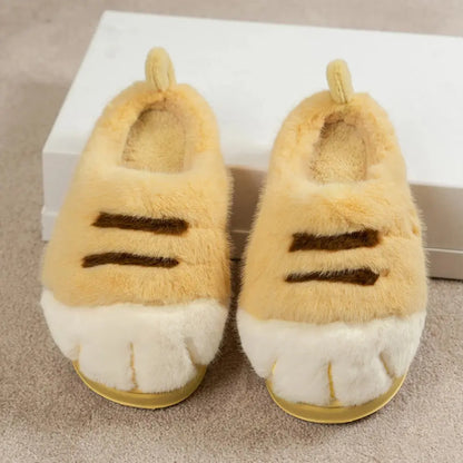 1 Pair Winter Plush Slippers Thick Non-Slip Insoles Cartoon Cat Design