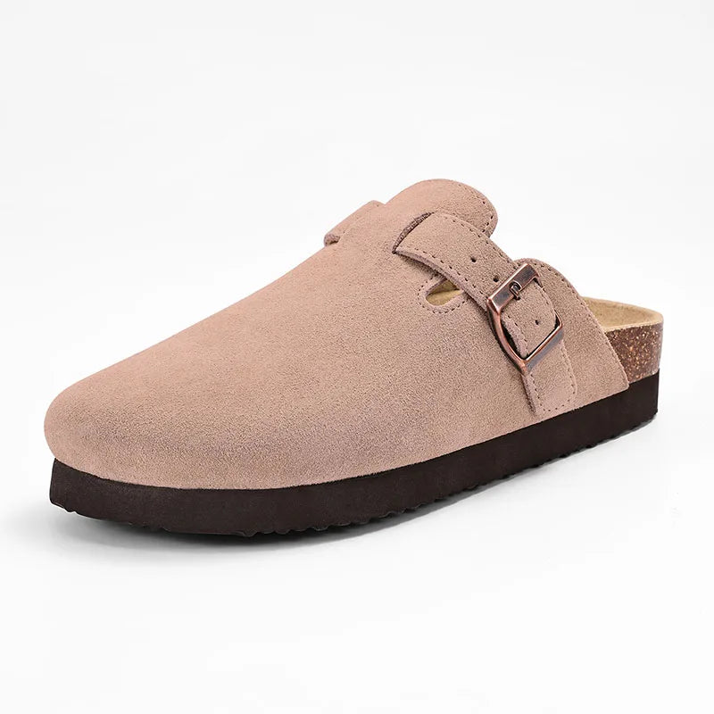 Comwarm Fashion Men's Suede Mules Slippers New Women Clogs Cork Insole Sandals With Arch Support Outdoor Beach Slides Home Shoes