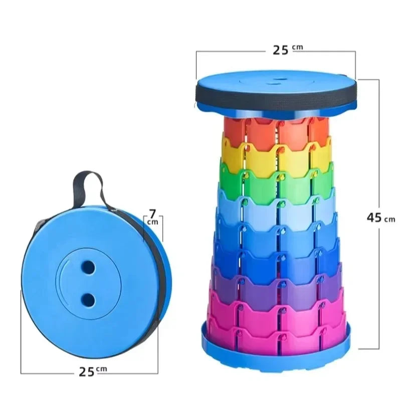 Silla Telescópica Plegable de Plástico Portátil Ligera - Taburete Compacto de Altura Ajustable Perfecto para Pesca, Playa y Camping