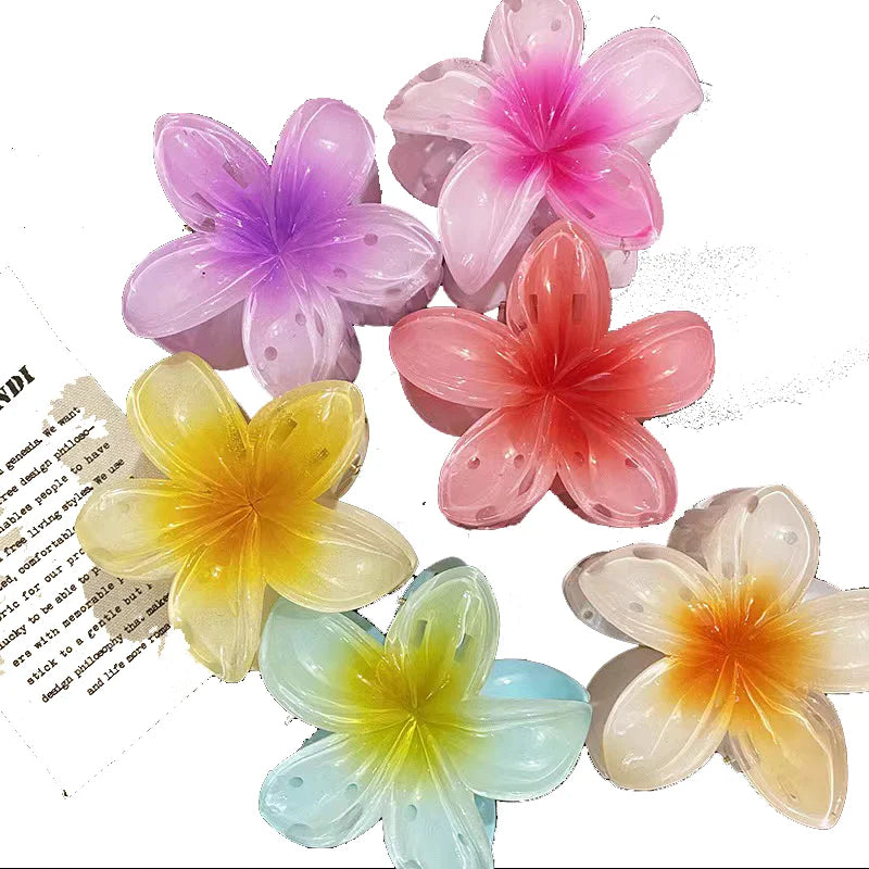 Six colors Gradient Flower Hair Accessories Set Beach Style Hairpins Flower Claw Clips Summer Flower Hairpins Hawaiian Style Sheeamy Store