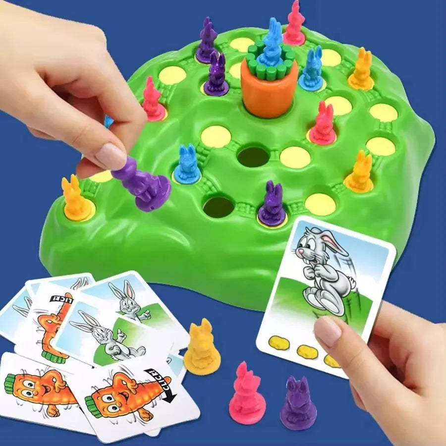 Juego de mesa para niños de 2 a 4 jugadores. Juego de la trampa del conejito divertido. Carrera campestre de conejos.