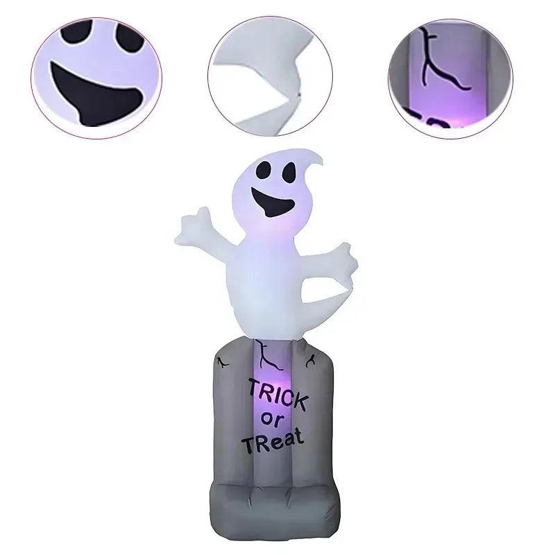 5FT Halloween Outdoor Holiday Decorations Black Bat on Tombstone Led Lights Lawn Inflatable Toys Family Outside Garden Decor