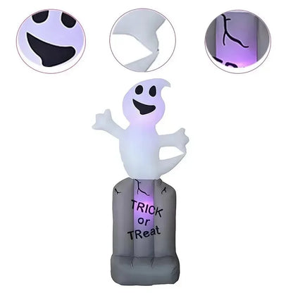 5FT Halloween Outdoor Holiday Decorations Black Bat on Tombstone Led Lights Lawn Inflatable Toys Family Outside Garden Decor