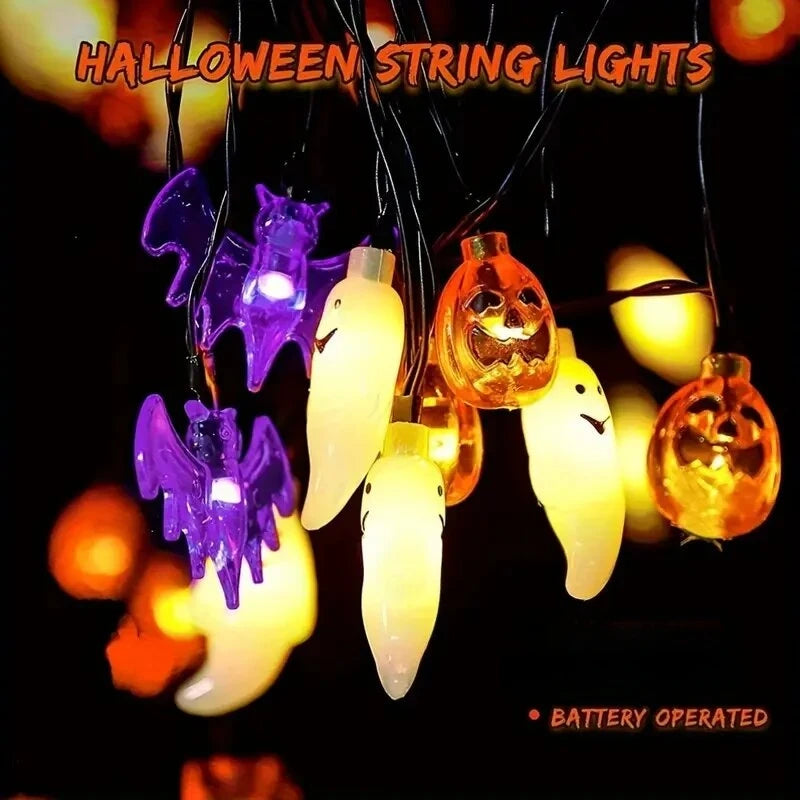 1pc LED Halloween String Lights Bat Ghost Pumpkin Decorative Lamp Battery Operated Festival Lights For Halloween Party Decor