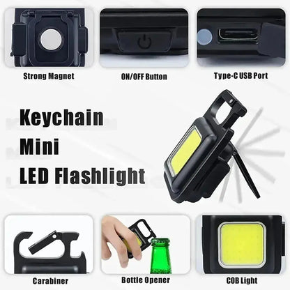 Mini LED Flashlight Keychain Multifunctional Portable COB Camping