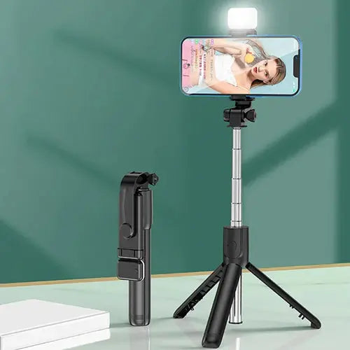 Trípode para palo selfi inalámbrico con luz y control remoto Bluetooth