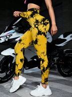 Hip Lifting Seamless Fitness Gym Leggings Tie-Dye Yoga Pants Women's Exercise Tights Tummy Control High Waist Workout Pants