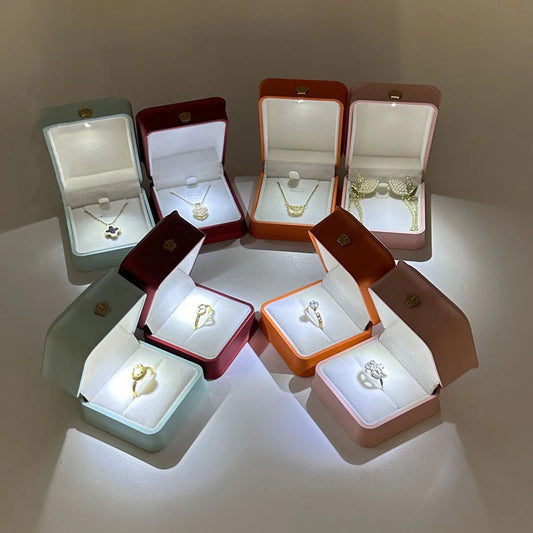 LED Jewelry Ring Box with Llight Luxury Crown Earrings Pendant Storage Display Proposal Wedding Gift Box Jewelry Organizer Box