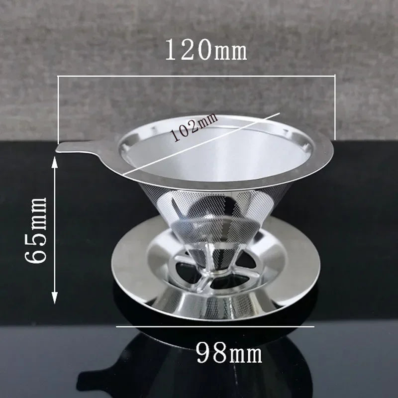 Reusable Double Layer Stainless Steel Coffee Filter with Stand Holder Pour Over Coffee Dripper Mesh Coffee Tea Filter Basket