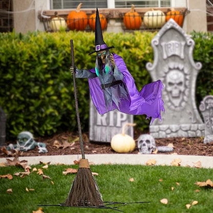 6 Foot Flying Witch Decoration, Halloween Props with Terrifying Sounds and Lights, Garden Lawn, Halloween Decoration Outdoor