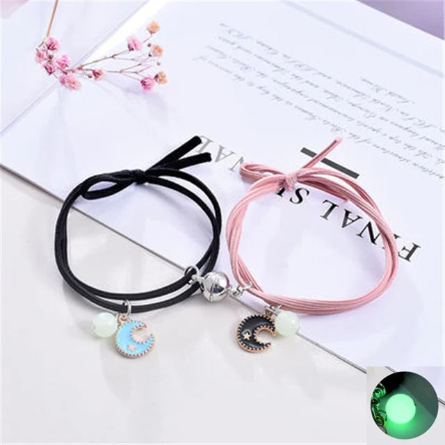 Luminous Beads Star Couple Bracelets For Women Men Charm Cat Flower Heart Key Lock Cross Matching Bracelets dropshipping-A Store