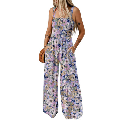 Bloom & Move: Floral Sleeveless Jumpsuit with Pockets