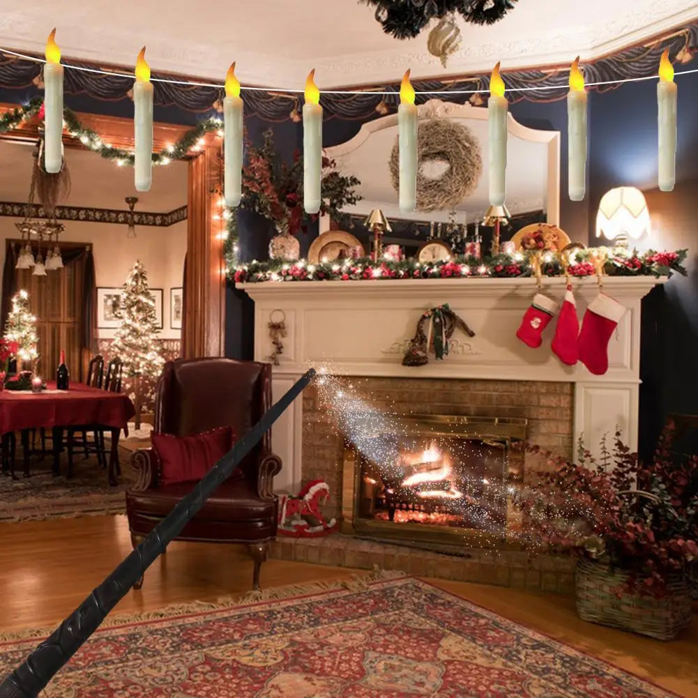 12 Pcs Hanging Floating Candle LED Wand Remote Control Magic Flameless Taper Fake Candle for Halloween Party Decor