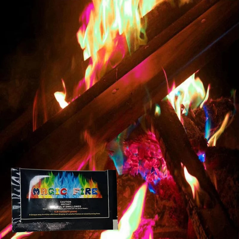 10 paquetes de fuego que cambian de color, polvo no tóxico para fogatas, hogueras y chimeneas, colores de llama seguros y vibrantes