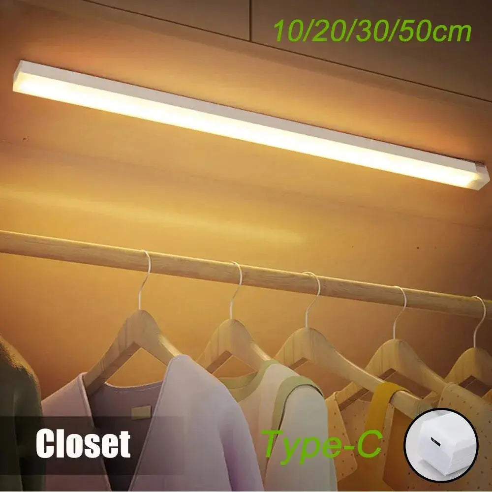 Luz nocturna de inducción recargable tipo C con sensor de movimiento LED para armario