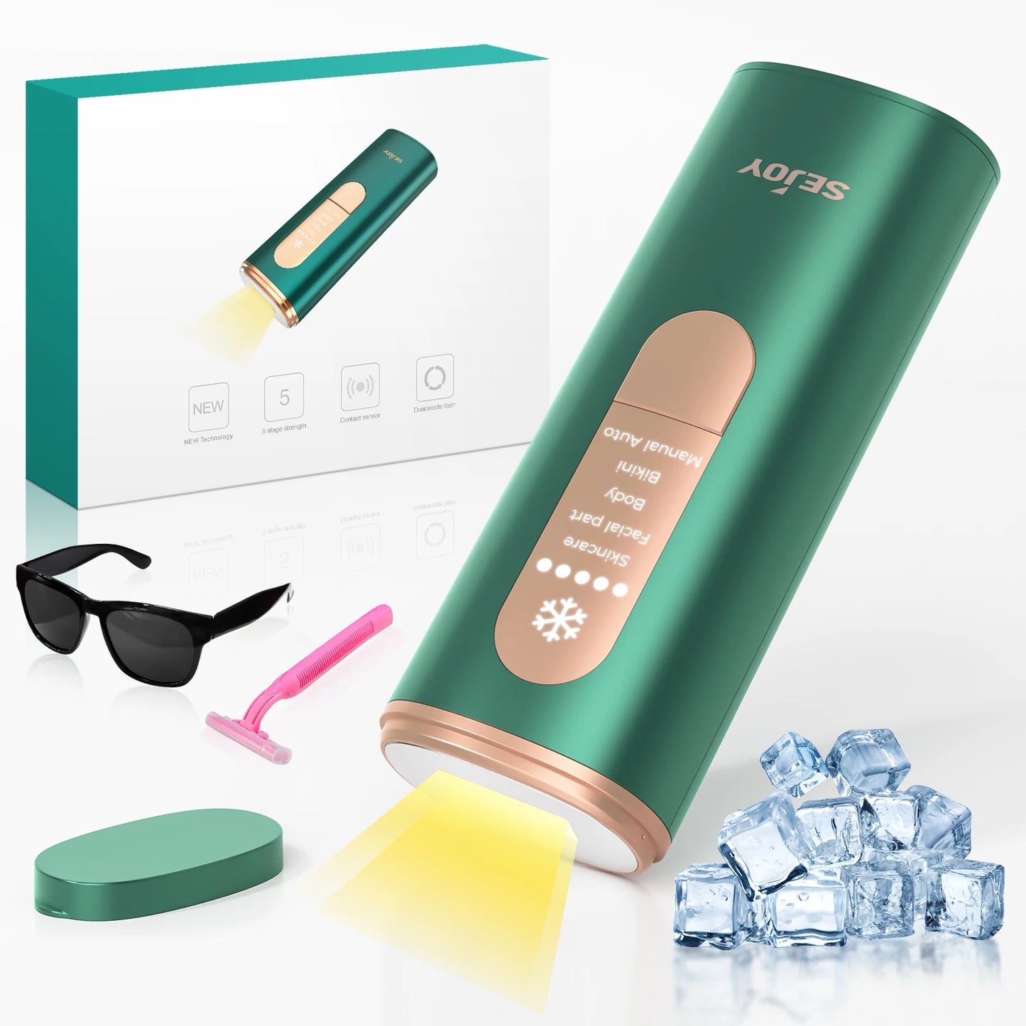 Sejoy Portable IPL Laser Epilator 5 Modes - Painless, Permanent Hair Removal for Women’s Full Body,Bikini,Leg, Face,Underarm